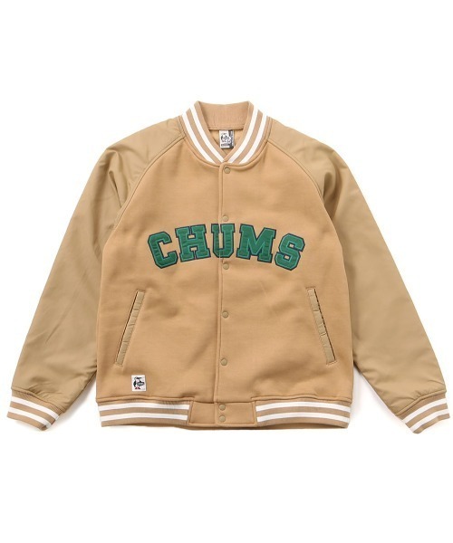CHUMS（チャムス）の「CHUMS/チャムス スタジアムジャケット カレッジロゴ風 裏起毛 CH00-1397（スタジャン・メンズ・セージグリーン/グレー/ブラック/ベージュ・M/XL/L）」の10枚目の写真