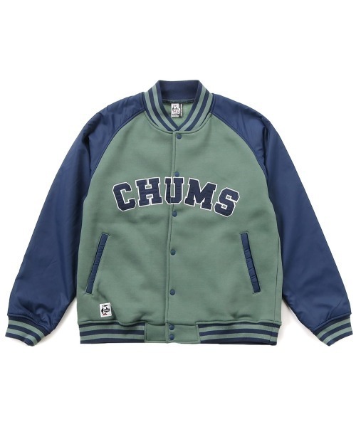 CHUMS（チャムス）の「CHUMS/チャムス スタジアムジャケット カレッジロゴ風 裏起毛 CH00-1397（スタジャン・メンズ・セージグリーン/グレー/ブラック/ベージュ・M/XL/L）」の9枚目の写真