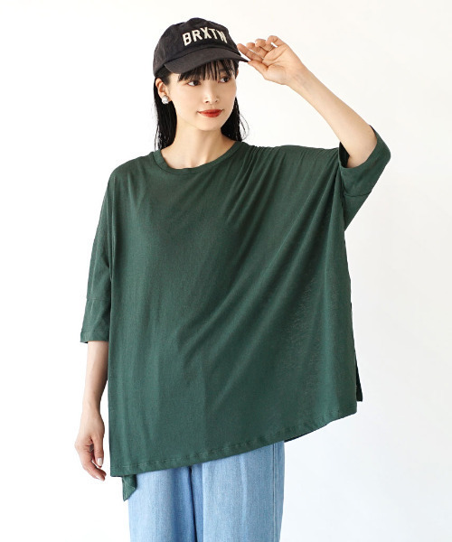 e-zakkamania stores（イーザッカマニアストアーズ）の「ドライタッチスラブ 2wayワイドプルオーバー（Tシャツ/カットソー・レディース・ブラック/ダークグリーン・フリー）」の8枚目の写真