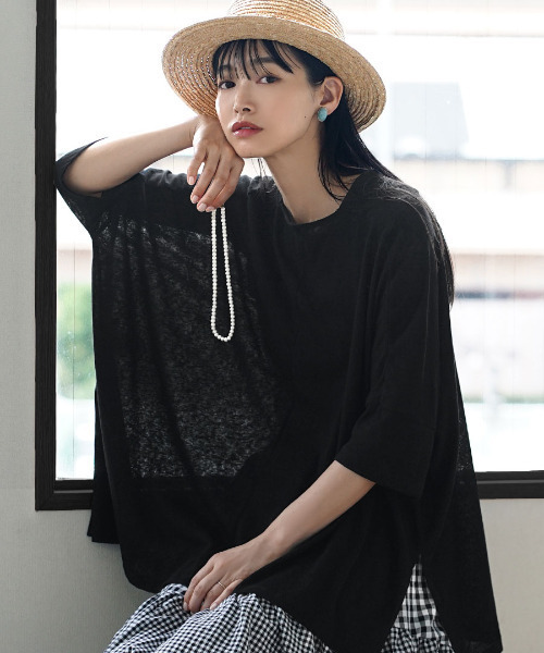 e-zakkamania stores（イーザッカマニアストアーズ）の「ドライタッチスラブ 2wayワイドプルオーバー（Tシャツ/カットソー・レディース・ブラック/ダークグリーン・フリー）」の6枚目の写真