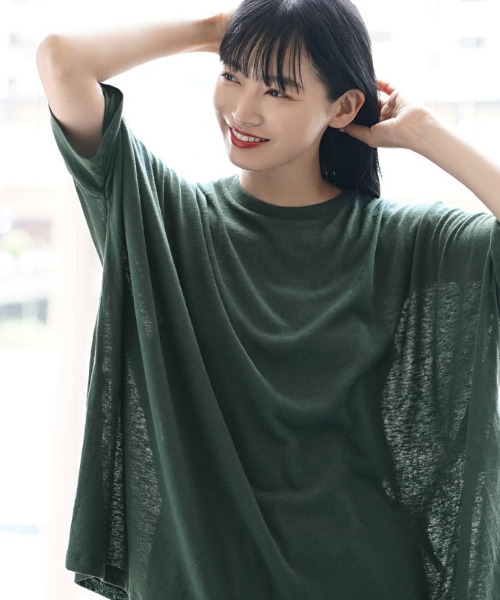 e-zakkamania stores（イーザッカマニアストアーズ）の「ドライタッチスラブ 2wayワイドプルオーバー（Tシャツ/カットソー・レディース・ブラック/ダークグリーン・フリー）」の7枚目の写真