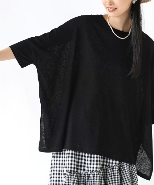 e-zakkamania stores（イーザッカマニアストアーズ）の「ドライタッチスラブ 2wayワイドプルオーバー（Tシャツ/カットソー・レディース・ブラック/ダークグリーン・フリー）」の13枚目の写真