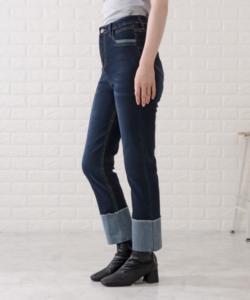 Lace Ladies（レースレディース）の「ロールアップハイウエストストレートデニムパンツ（デニムパンツ・レディース・ブラック/グレー/ネイビー・H/P/E/F/O/R）」の13枚目の写真