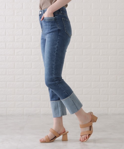 Lace Ladies（レースレディース）の「ロールアップハイウエストストレートデニムパンツ（デニムパンツ・レディース・ブラック/グレー/ネイビー・H/P/E/F/O/R）」の6枚目の写真