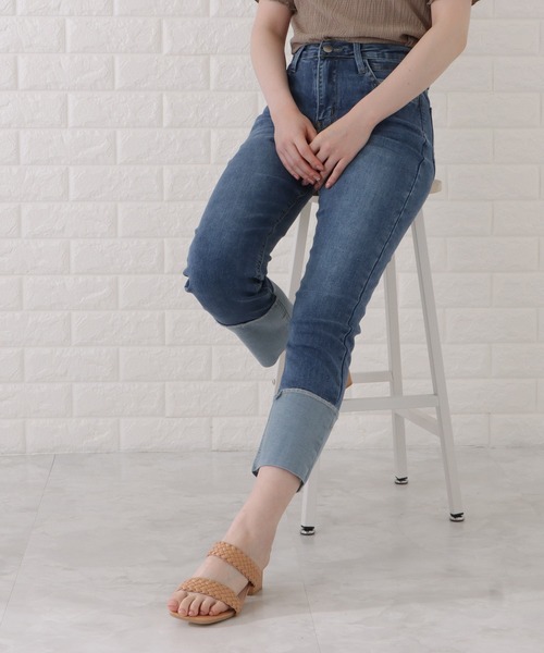 Lace Ladies（レースレディース）の「ロールアップハイウエストストレートデニムパンツ（デニムパンツ・レディース・ブラック/グレー/ネイビー・H/P/E/F/O/R）」の9枚目の写真