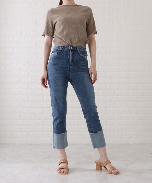 Lace Ladies（レースレディース）の「ロールアップハイウエストストレートデニムパンツ（デニムパンツ・レディース・ブラック/グレー/ネイビー・H/P/E/F/O/R）」の10枚目の写真