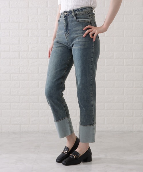 Lace Ladies（レースレディース）の「ロールアップハイウエストストレートデニムパンツ（デニムパンツ・レディース・ブラック/グレー/ネイビー・H/P/E/F/O/R）」の18枚目の写真