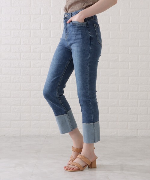 Lace Ladies（レースレディース）の「ロールアップハイウエストストレートデニムパンツ（デニムパンツ・レディース・ブラック/グレー/ネイビー・H/P/E/F/O/R）」の5枚目の写真