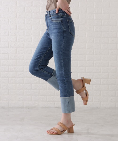 Lace Ladies（レースレディース）の「ロールアップハイウエストストレートデニムパンツ（デニムパンツ・レディース・ブラック/グレー/ネイビー・H/P/E/F/O/R）」の7枚目の写真