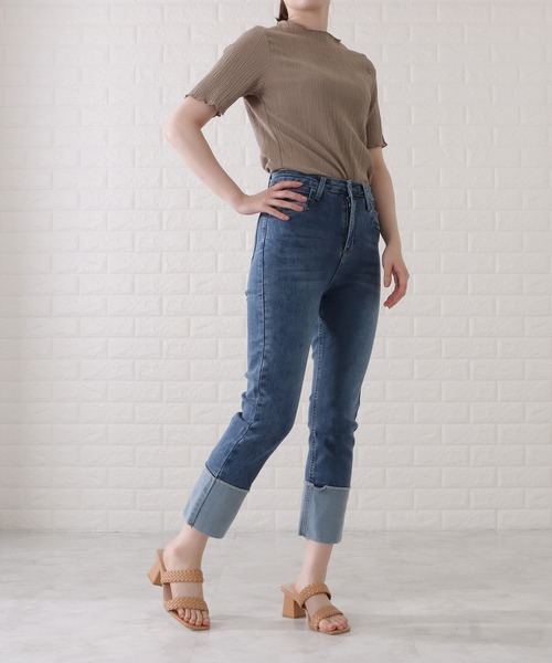 Lace Ladies（レースレディース）の「ロールアップハイウエストストレートデニムパンツ（デニムパンツ・レディース・ブラック/グレー/ネイビー・H/P/E/F/O/R）」の11枚目の写真