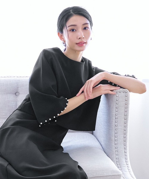 coca（coca）（コカ）の「パールスリーブセットアップオケージョンドレス（ドレス・レディース・ベージュ/ブラック・M/L）」の6枚目の写真