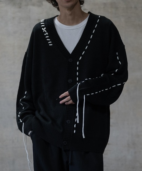 JOHN'S CLOSET（ジョンズクローゼット）の「【50】7G ハンドステッチ ルーズシルエット カーディガン（カーディガン/ボレロ・メンズ・ホワイト/ブラック・LARGE/MEDIUM）」の7枚目の写真