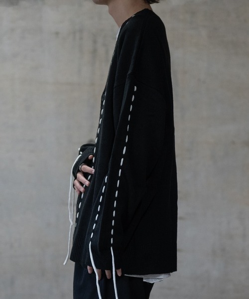 JOHN'S CLOSET（ジョンズクローゼット）の「【50】7G ハンドステッチ ルーズシルエット カーディガン（カーディガン/ボレロ・メンズ・ホワイト/ブラック・LARGE/MEDIUM）」の9枚目の写真