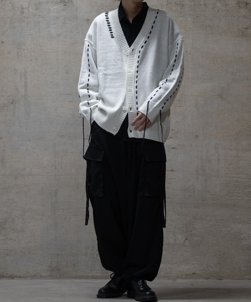 JOHN'S CLOSET（ジョンズクローゼット）の「【50】7G ハンドステッチ ルーズシルエット カーディガン（カーディガン/ボレロ・メンズ・ホワイト/ブラック・LARGE/MEDIUM）」の14枚目の写真