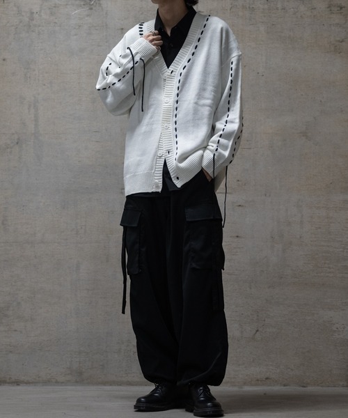 JOHN'S CLOSET（ジョンズクローゼット）の「【50】7G ハンドステッチ ルーズシルエット カーディガン（カーディガン/ボレロ・メンズ・ホワイト/ブラック・LARGE/MEDIUM）」の15枚目の写真