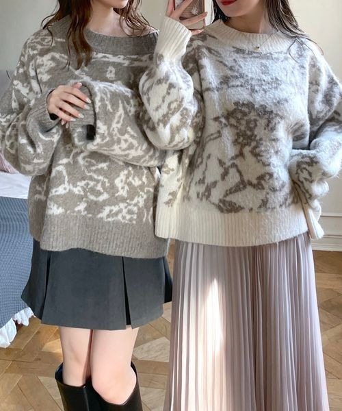 mysty woman（ミスティウーマン）の「起毛フラワージャガードニット　988043（ニット/セーター・レディース・オフホワイト/チャコールグレー/モカ・FREE）」の22枚目の写真