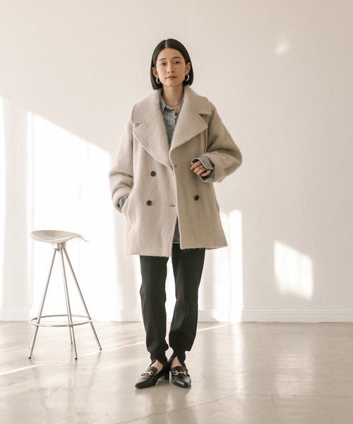 リブドロワ　シャギーミドルコート　グレージュ　ピーコート リブドロワ シャギーミドルコート グレージュ ピーコート RIVE DROITE