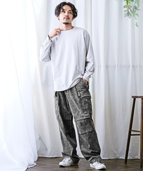 LUXSTYLE（ラグスタイル）の「ケミカル加工デニムワイドカーゴパンツ（デニムパンツ・メンズ・インディゴブルー/ブラック・M/L）」の3枚目の写真