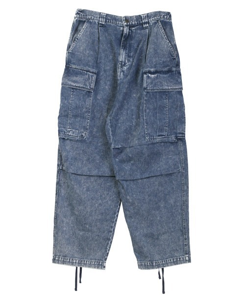 LUXSTYLE（ラグスタイル）の「ケミカル加工デニムワイドカーゴパンツ（デニムパンツ・メンズ・インディゴブルー/ブラック・M/L）」の4枚目の写真