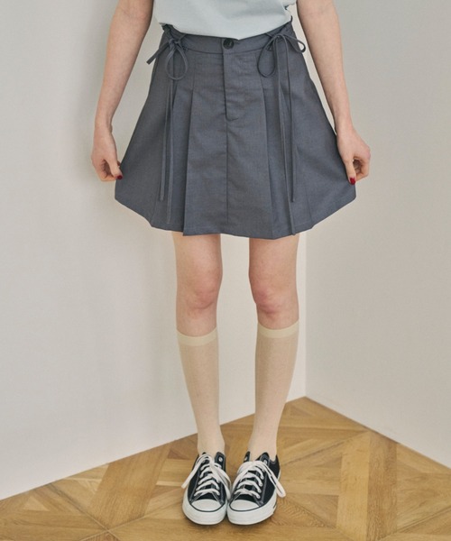 idem(イデム)の「2way ribbon belt mini skirt/ウエストリボンタックミニスカート(スカート・レディース・ベージュ/グレー/ブラック/チャコールグレー/ブルー/ブラウン/ストライプ/チェック/アイボリー/ネイビー/その他1・FREE)」の22枚目の写真
