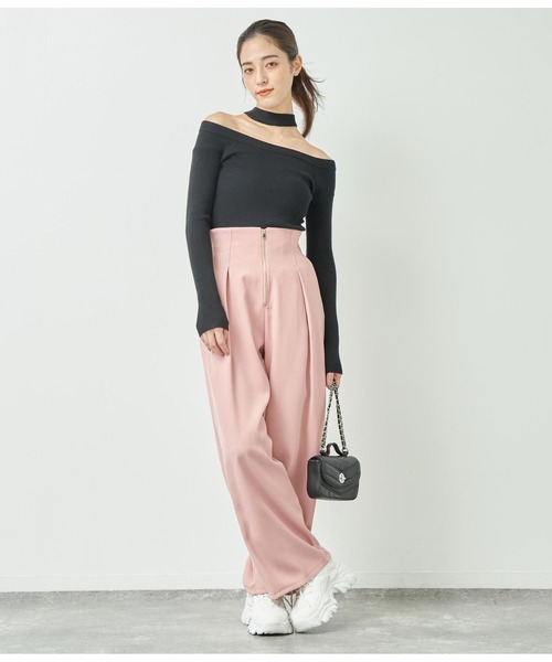 ANAP（アナップ）の「2WAYチョ-カーリブニット（ニット/セーター・レディース・レッド/カーキ/ブラック・FREE）」の6枚目の写真