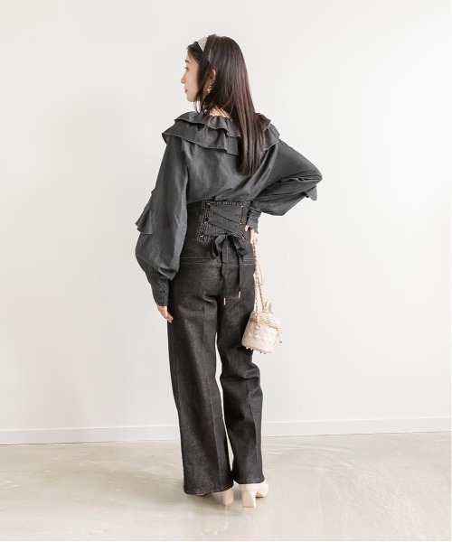 RANDA（ランダ）の「ハイウエストワイドデニムパンツ（デニムパンツ・レディース・ブラック/インディゴブルー・1/0）」の7枚目の写真