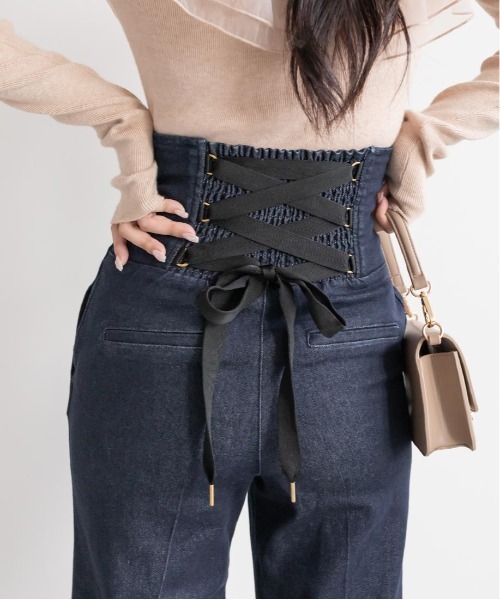 RANDA（ランダ）の「ハイウエストワイドデニムパンツ（デニムパンツ・レディース・ブラック/インディゴブルー・1/0）」の9枚目の写真