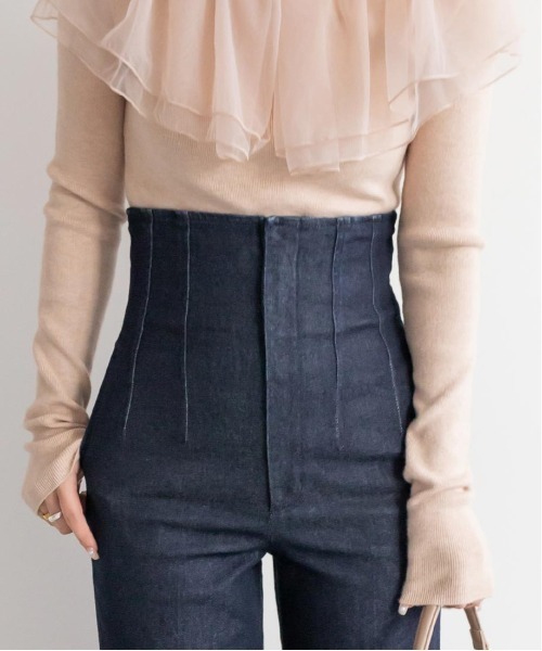 RANDA（ランダ）の「ハイウエストワイドデニムパンツ（デニムパンツ・レディース・ブラック/インディゴブルー・1/0）」の10枚目の写真