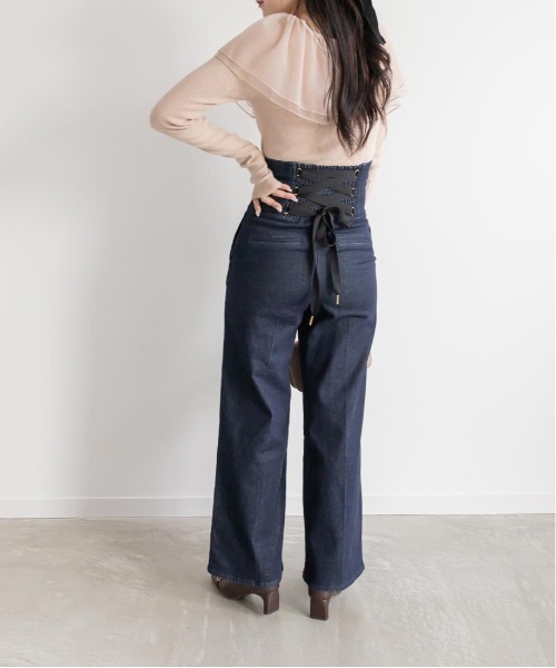RANDA（ランダ）の「ハイウエストワイドデニムパンツ（デニムパンツ・レディース・ブラック/インディゴブルー・1/0）」の12枚目の写真