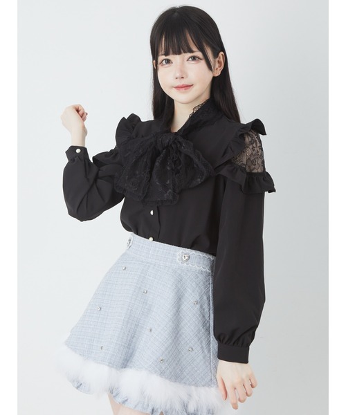 Ank Rouge(アンクルージュ)の「レースリボンタイブラウス(シャツ/ブラウス・レディース・ホワイト/ブラック/ピンク・M)」の3枚目の写真