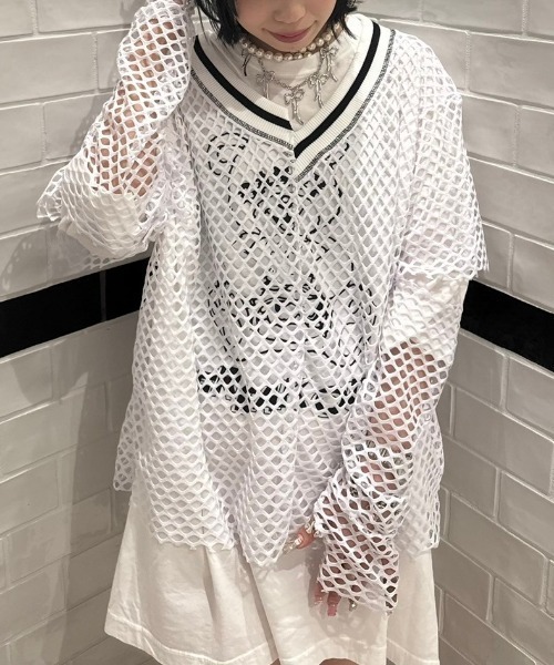 【セール】CUT OFF SLEEVE MESH トップス（その他トップス）｜Candy Stripper（キャンディストリッパー）