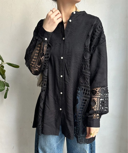 DouDou(ドゥドゥ)の「【WEB限定】 パネルレースチュニックシャツ(シャツ/ブラウス・レディース・ブラック/オフホワイト・FREE)」の9枚目の写真