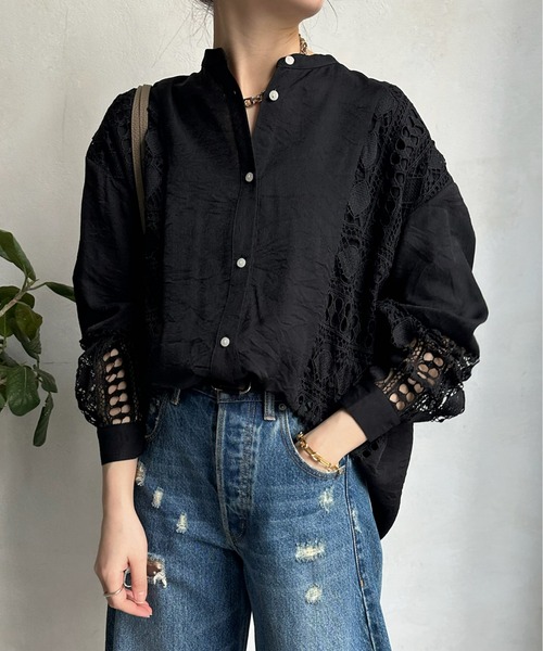 DouDou(ドゥドゥ)の「【WEB限定】 パネルレースチュニックシャツ(シャツ/ブラウス・レディース・ブラック/オフホワイト・FREE)」の10枚目の写真