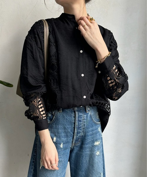 DouDou(ドゥドゥ)の「【WEB限定】 パネルレースチュニックシャツ(シャツ/ブラウス・レディース・ブラック/オフホワイト・FREE)」の11枚目の写真