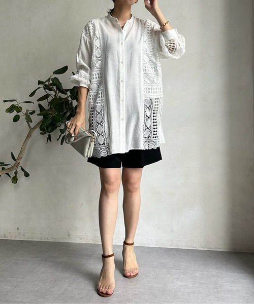 DouDou(ドゥドゥ)の「【WEB限定】 パネルレースチュニックシャツ(シャツ/ブラウス・レディース・ブラック/オフホワイト・FREE)」の13枚目の写真