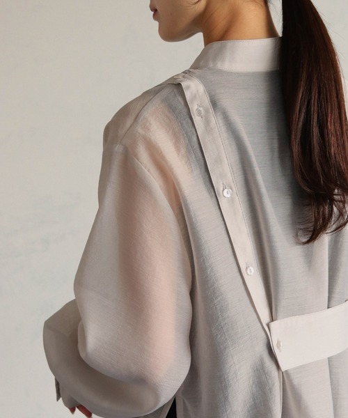 &g'aime（アンジェム）の「【&g’aime】バンドカラーシアーシャツ（シャツ/ブラウス・レディース・グレイッシュベージュ/ブラック・FREE）」の15枚目の写真