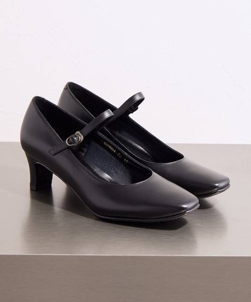 【美品】HIMIKO パンプス スクエアトゥ 太ヒール 本革 黒 日本製 Made in Japan】【卑弥呼】【撥水】5cmヒールスクエアトゥ