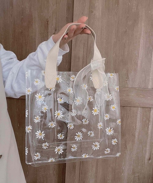 Mignonjour（ミニョンジュール）の「Mignonjour/デイジー柄クリアバッグ(大)M2299（トートバッグ・レディース・ベージュ/ベージュ系1/ピンク・FREE）」の6枚目の写真