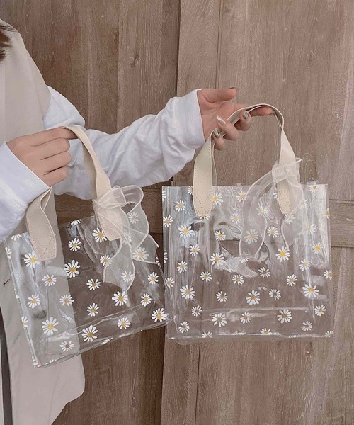 Mignonjour（ミニョンジュール）の「Mignonjour/デイジー柄クリアバッグ(大)M2299（トートバッグ・レディース・ベージュ/ベージュ系1/ピンク・FREE）」の7枚目の写真