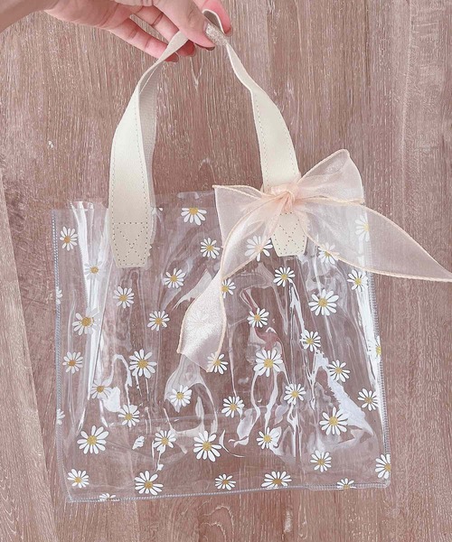 Mignonjour（ミニョンジュール）の「Mignonjour/デイジー柄クリアバッグ(大)M2299（トートバッグ・レディース・ベージュ/ベージュ系1/ピンク・FREE）」の12枚目の写真