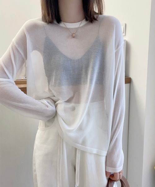 Miniministore(ミニミニストア)の「シアートップス レディース サマーニット(Tシャツ/カットソー・レディース・ピンク/ホワイト/ブラック・FREE)」の1枚目の写真