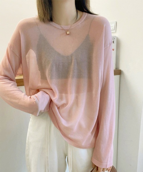 Miniministore(ミニミニストア)の「シアートップス レディース サマーニット(Tシャツ/カットソー・レディース・ピンク/ホワイト/ブラック・FREE)」の3枚目の写真