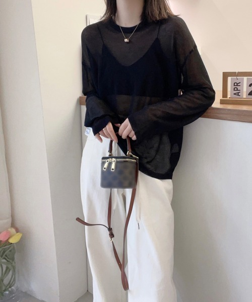 Miniministore(ミニミニストア)の「シアートップス レディース サマーニット(Tシャツ/カットソー・レディース・ピンク/ホワイト/ブラック・FREE)」の4枚目の写真