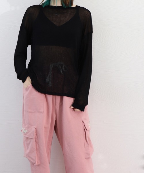 Miniministore(ミニミニストア)の「シアートップス レディース サマーニット(Tシャツ/カットソー・レディース・ピンク/ホワイト/ブラック・FREE)」の5枚目の写真