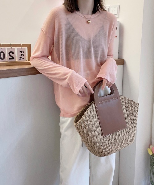 Miniministore(ミニミニストア)の「シアートップス レディース サマーニット(Tシャツ/カットソー・レディース・ピンク/ホワイト/ブラック・FREE)」の7枚目の写真