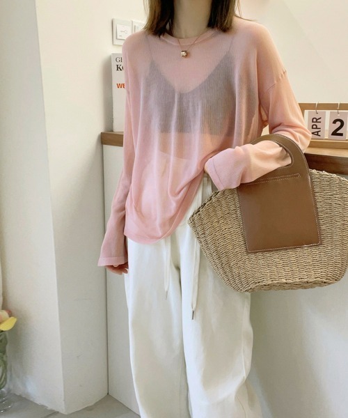 Miniministore(ミニミニストア)の「シアートップス レディース サマーニット(Tシャツ/カットソー・レディース・ピンク/ホワイト/ブラック・FREE)」の8枚目の写真