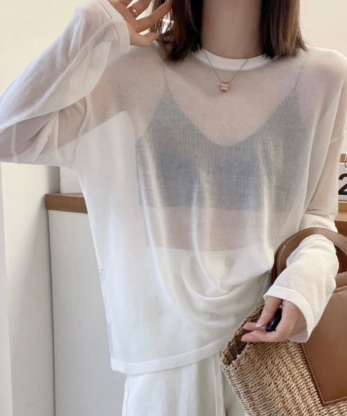 Miniministore(ミニミニストア)の「シアートップス レディース サマーニット(Tシャツ/カットソー・レディース・ピンク/ホワイト/ブラック・FREE)」の9枚目の写真