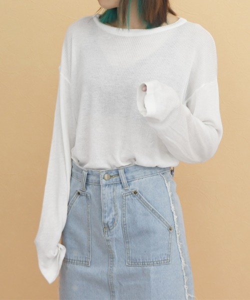 Miniministore(ミニミニストア)の「シアートップス レディース サマーニット(Tシャツ/カットソー・レディース・ピンク/ホワイト/ブラック・FREE)」の10枚目の写真