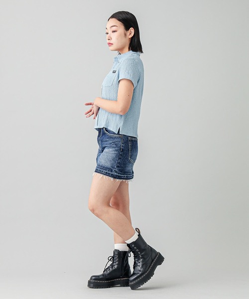 X-girl（エックスガール）の「COMPACT S/S SHIRT（シャツ/ブラウス・レディース・ブルー/ホワイト・S/M）」の9枚目の写真