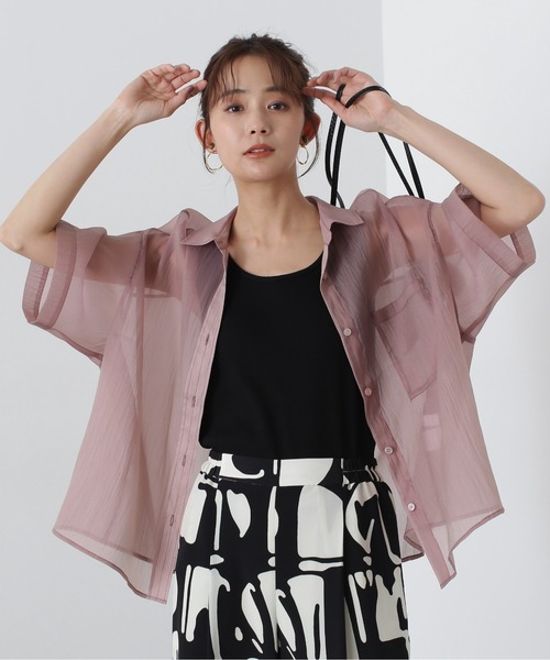 N.(N. Natural Beauty Basic)(エヌエヌナチュラルビューティーベーシック)の「◆クロップド半袖シアーシャツ(シャツ/ブラウス・レディース・ブルー/クリーム/ピンク・MEDIUM)」の3枚目の写真